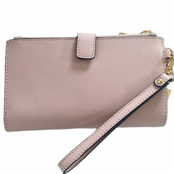 Michael Kors Jet Set Double Zip Phone Wristlet Wallet, Pebble Leather, Soft Pink - Picture 4 of 7